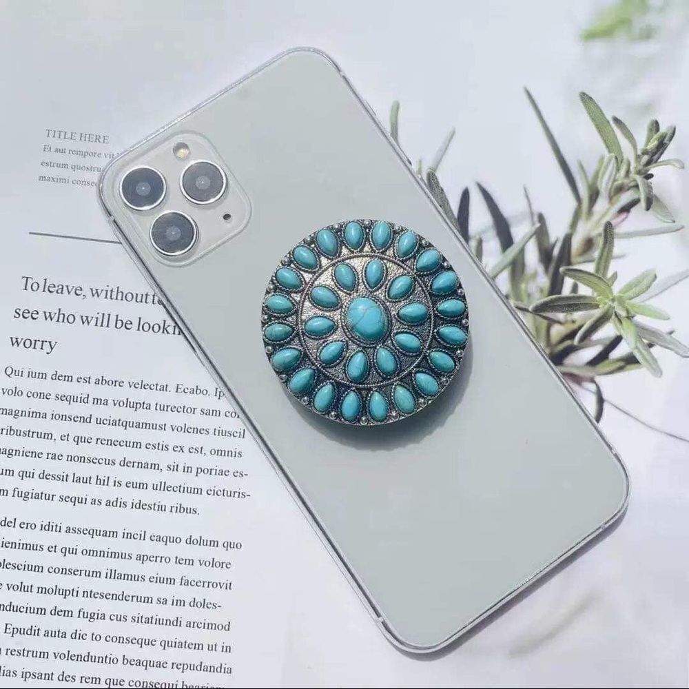 Brand New Western Ladies Turquoise Bead Circle Concho Adjustable Phone Grip